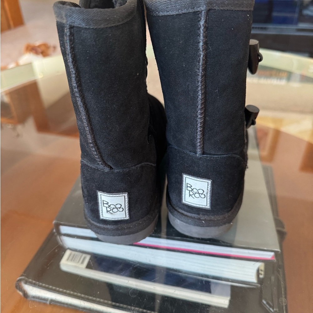 BooRoo Black Suede Australian Merino Wool Ankle Boots with Toggle Closure - Picture 3 of 6